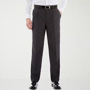 STAFFORD Sharkskin Travel Pleated Dress Pants Grey 34 32